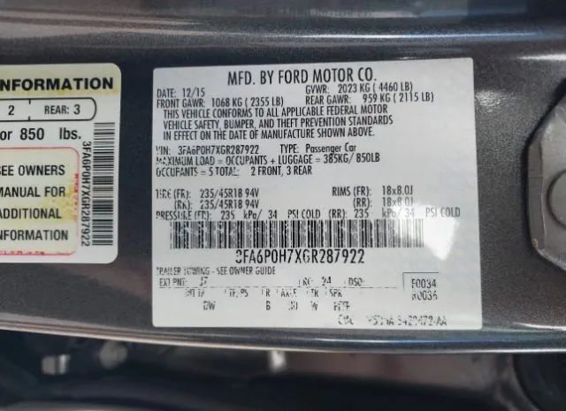 Photo 8 VIN: 3FA6P0H7XGR287922 - FORD FUSION 