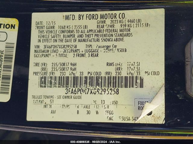 Photo 8 VIN: 3FA6P0H7XGR295258 - FORD FUSION 