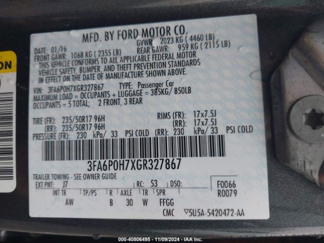 Photo 8 VIN: 3FA6P0H7XGR327867 - FORD FUSION 