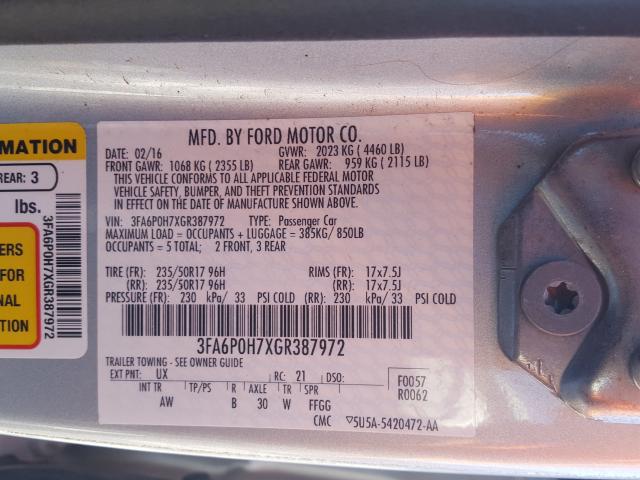 Photo 9 VIN: 3FA6P0H7XGR387972 - FORD FUSION SE 