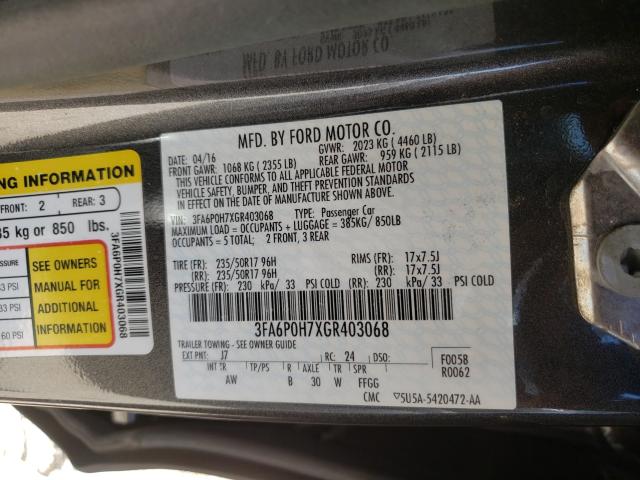 Photo 9 VIN: 3FA6P0H7XGR403068 - FORD FUSION SE 