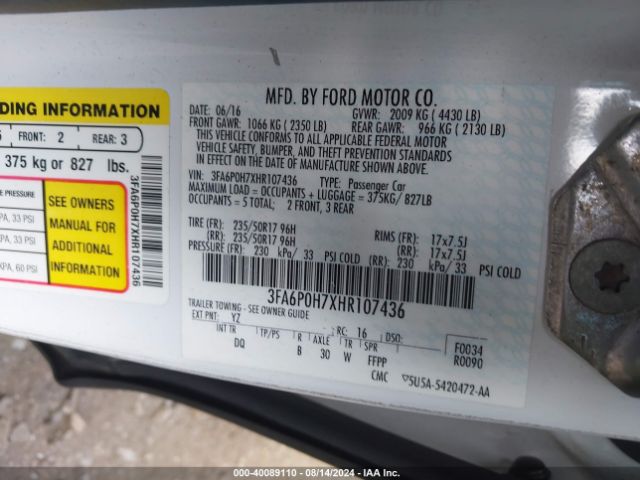 Photo 8 VIN: 3FA6P0H7XHR107436 - FORD FUSION 