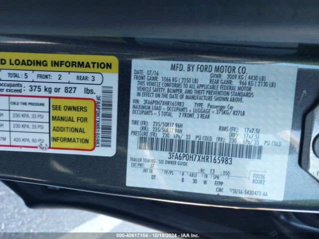 Photo 8 VIN: 3FA6P0H7XHR165983 - FORD FUSION 