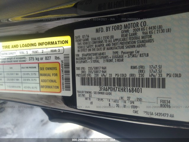 Photo 8 VIN: 3FA6P0H7XHR168401 - FORD FUSION 