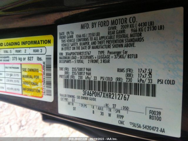 Photo 8 VIN: 3FA6P0H7XHR212767 - FORD FUSION 