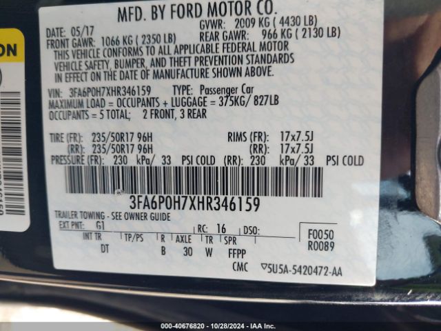 Photo 8 VIN: 3FA6P0H7XHR346159 - FORD FUSION 