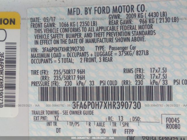 Photo 8 VIN: 3FA6P0H7XHR390730 - FORD FUSION 