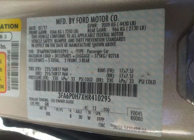 Photo 8 VIN: 3FA6P0H7XHR410295 - FORD FUSION 