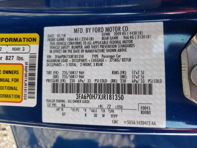 Photo 9 VIN: 3FA6P0H7XJR181350 - FORD FUSION SE 