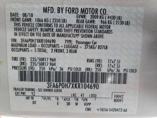 Photo 11 VIN: 3FA6P0H7XKR104690 - FORD FUSION 