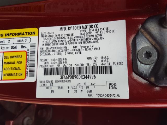 Photo 9 VIN: 3FA6P0H90DR344996 - FORD FUSION SE 