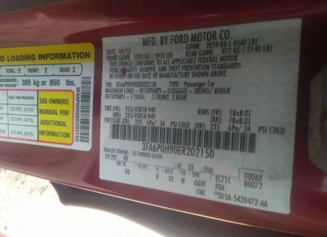 Photo 8 VIN: 3FA6P0H90ER202150 - FORD FUSION 