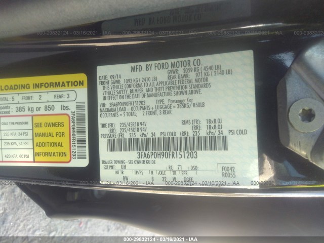 Photo 8 VIN: 3FA6P0H90FR151203 - FORD FUSION 