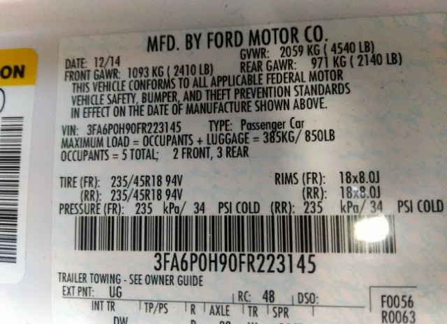 Photo 8 VIN: 3FA6P0H90FR223145 - FORD FUSION 