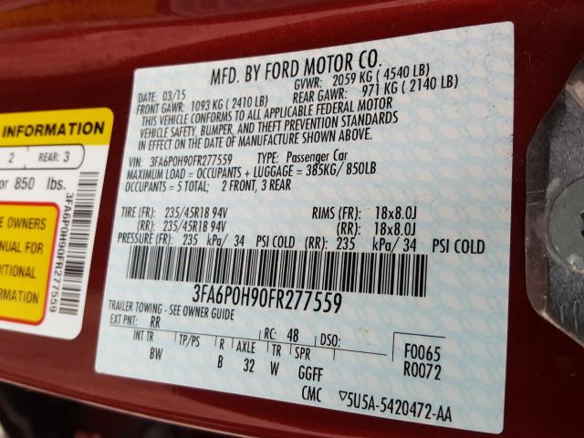 Photo 9 VIN: 3FA6P0H90FR277559 - FORD FUSION SE 