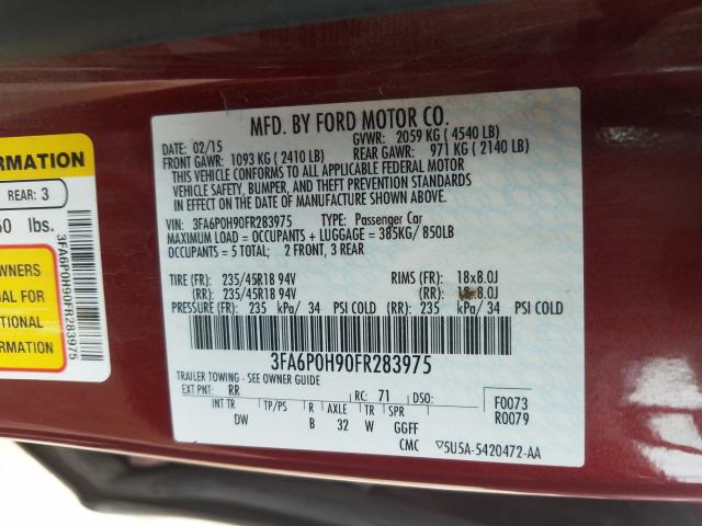 Photo 9 VIN: 3FA6P0H90FR283975 - FORD FUSION SE 