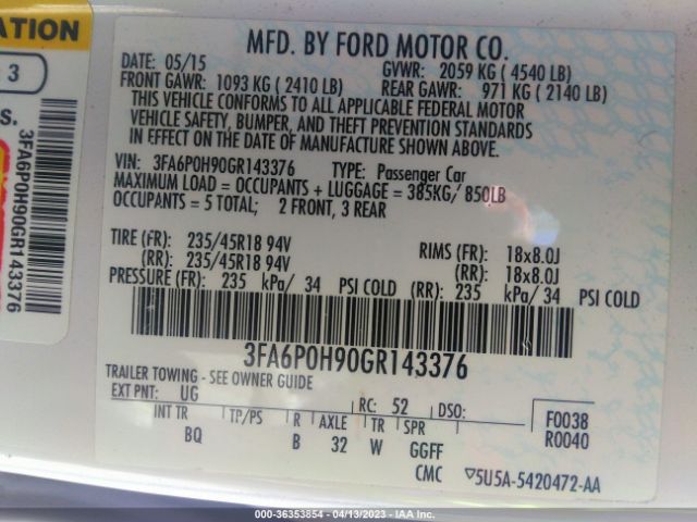 Photo 8 VIN: 3FA6P0H90GR143376 - FORD FUSION 