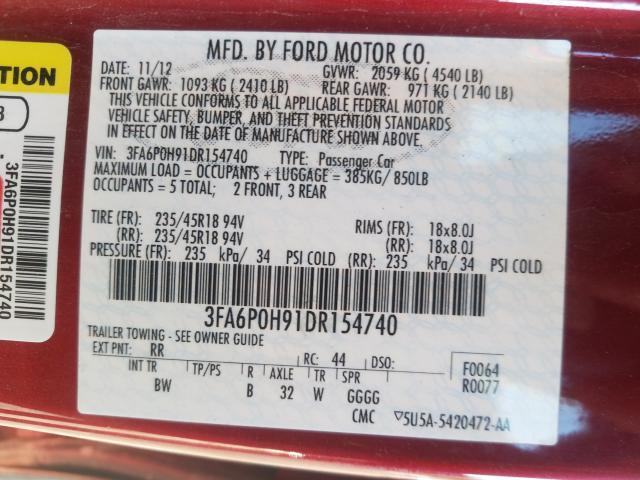 Photo 9 VIN: 3FA6P0H91DR154740 - FORD FUSION SE 