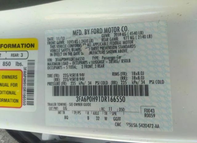 Photo 8 VIN: 3FA6P0H91DR166550 - FORD FUSION 