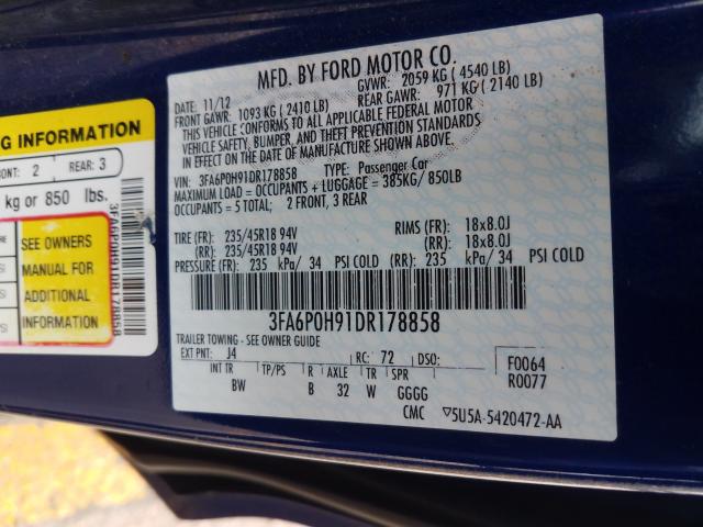 Photo 9 VIN: 3FA6P0H91DR178858 - FORD FUSION SE 