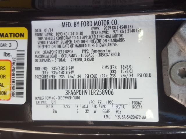 Photo 9 VIN: 3FA6P0H91ER258906 - FORD FUSION 