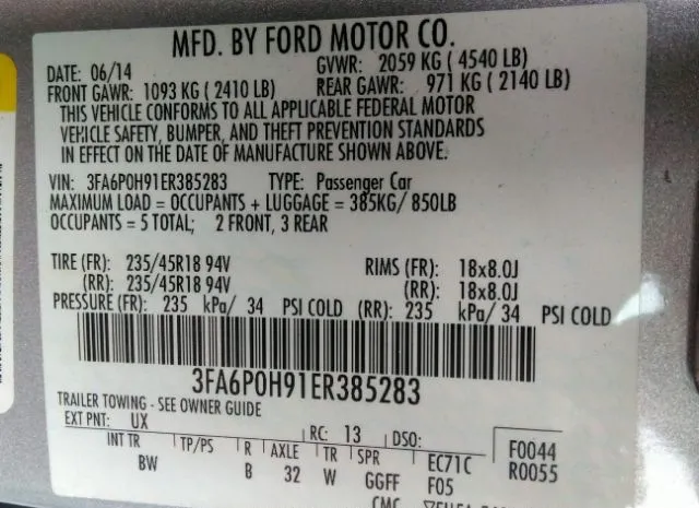 Photo 8 VIN: 3FA6P0H91ER385283 - FORD FUSION 