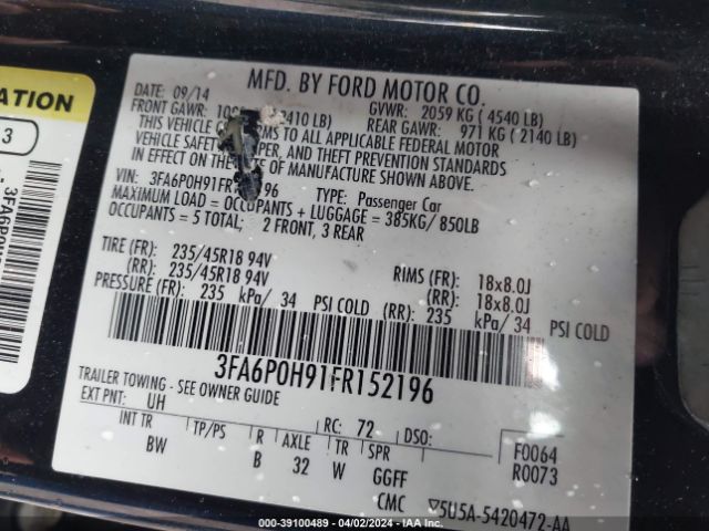 Photo 8 VIN: 3FA6P0H91FR152196 - FORD FUSION 