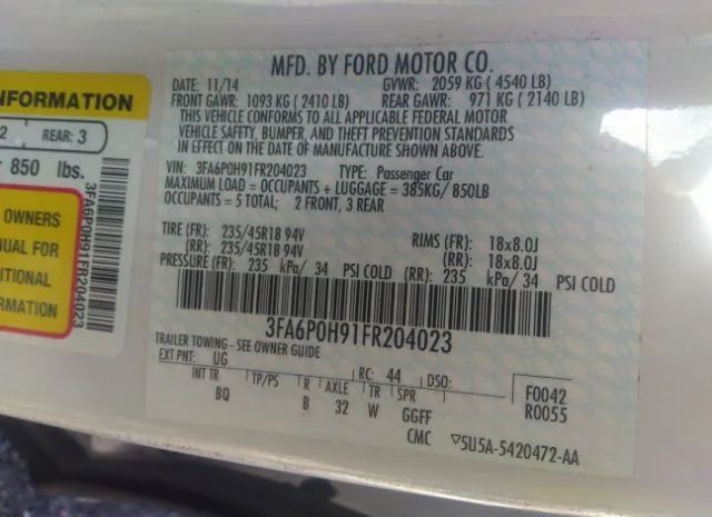 Photo 8 VIN: 3FA6P0H91FR204023 - FORD FUSION 