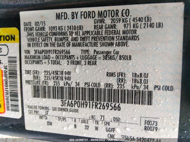 Photo 8 VIN: 3FA6P0H91FR269566 - FORD FUSION 