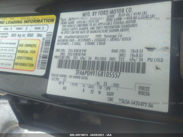 Photo 8 VIN: 3FA6P0H91GR105557 - FORD FUSION 