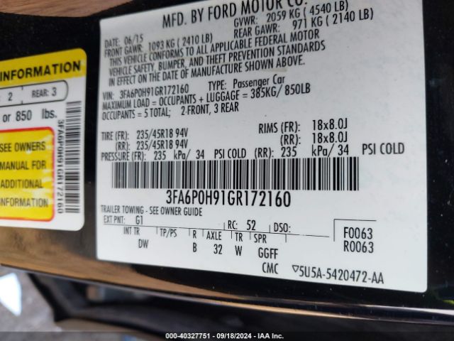 Photo 8 VIN: 3FA6P0H91GR172160 - FORD FUSION 