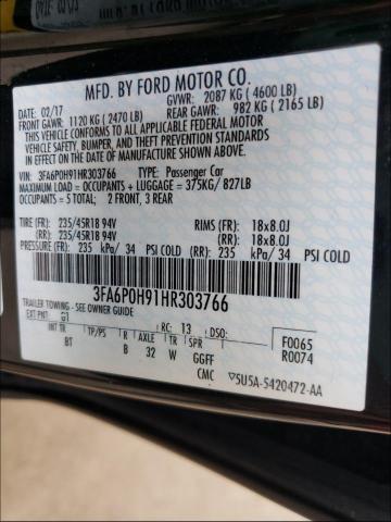 Photo 9 VIN: 3FA6P0H91HR303766 - FORD FUSION SE 