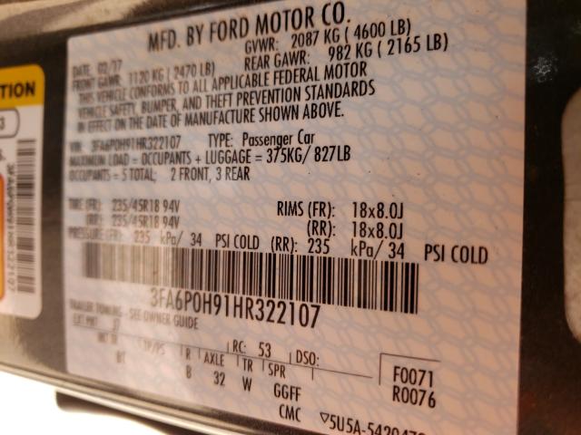 Photo 9 VIN: 3FA6P0H91HR322107 - FORD FUSION SE 