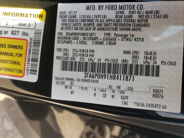 Photo 9 VIN: 3FA6P0H91HR411871 - FORD FUSION SE 