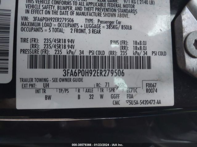 Photo 8 VIN: 3FA6P0H92ER279506 - FORD FUSION 