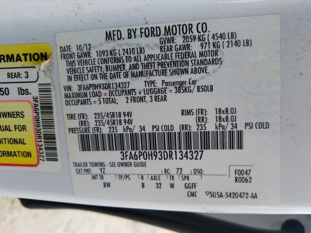 Photo 9 VIN: 3FA6P0H93DR134327 - FORD FUSION SE 