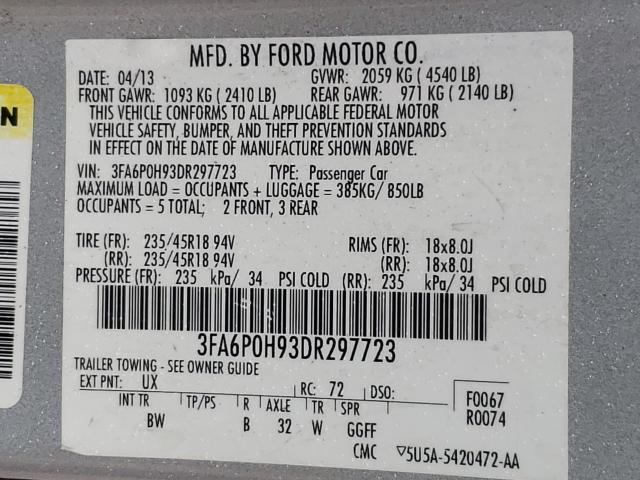 Photo 9 VIN: 3FA6P0H93DR297723 - FORD FUSION SE 