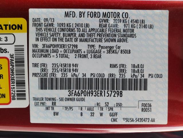 Photo 9 VIN: 3FA6P0H93ER157298 - FORD FUSION SE 