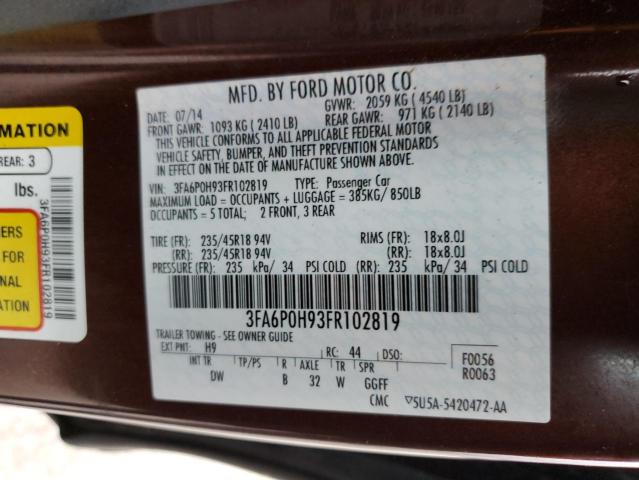 Photo 9 VIN: 3FA6P0H93FR102819 - FORD FUSION SE 