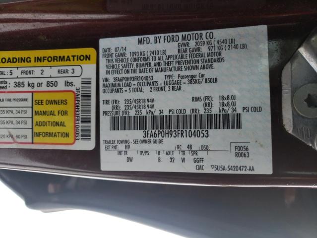 Photo 9 VIN: 3FA6P0H93FR104053 - FORD FUSION SE 