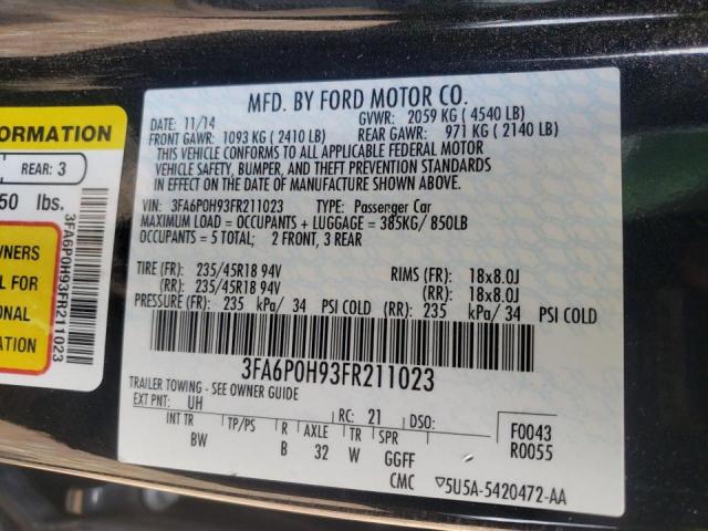 Photo 9 VIN: 3FA6P0H93FR211023 - FORD FUSION SE 