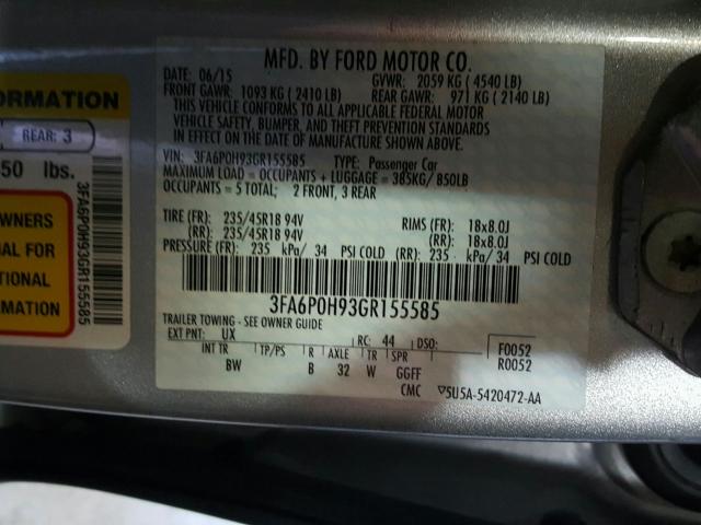 Photo 9 VIN: 3FA6P0H93GR155585 - FORD FUSION SE 