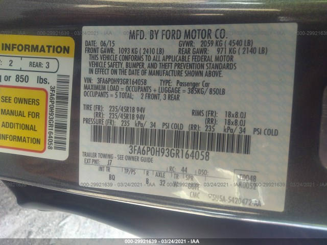 Photo 8 VIN: 3FA6P0H93GR164058 - FORD FUSION 