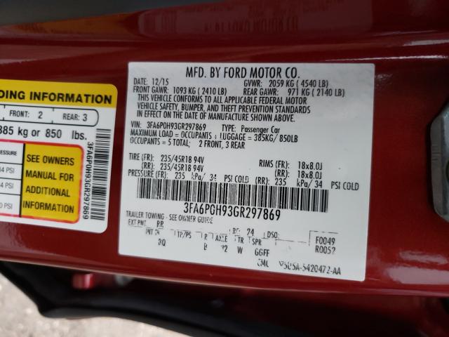 Photo 9 VIN: 3FA6P0H93GR297869 - FORD FUSION SE 