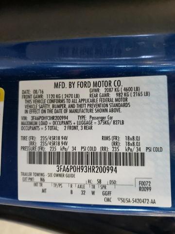 Photo 9 VIN: 3FA6P0H93HR200994 - FORD FUSION SE 