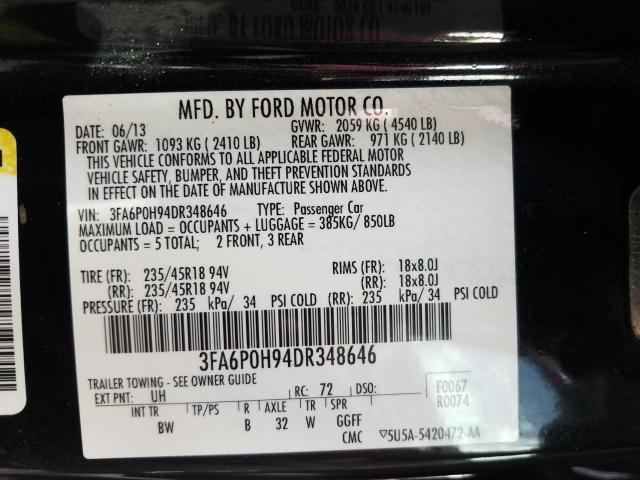 Photo 9 VIN: 3FA6P0H94DR348646 - FORD FUSION SE 