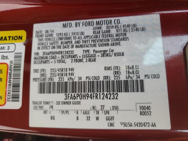 Photo 9 VIN: 3FA6P0H94FR124232 - FORD FUSION SE 