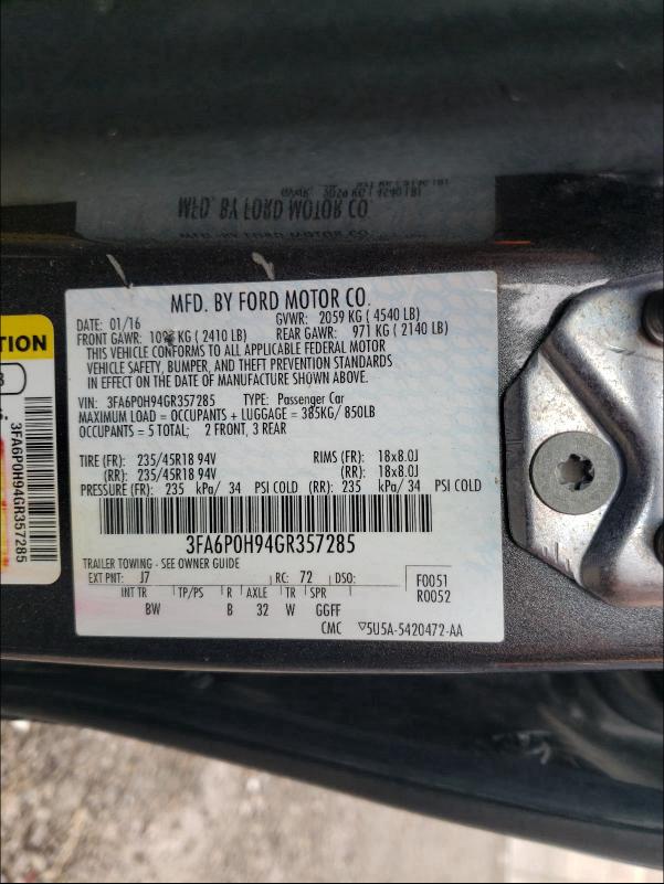 Photo 9 VIN: 3FA6P0H94GR357285 - FORD FUSION SE 