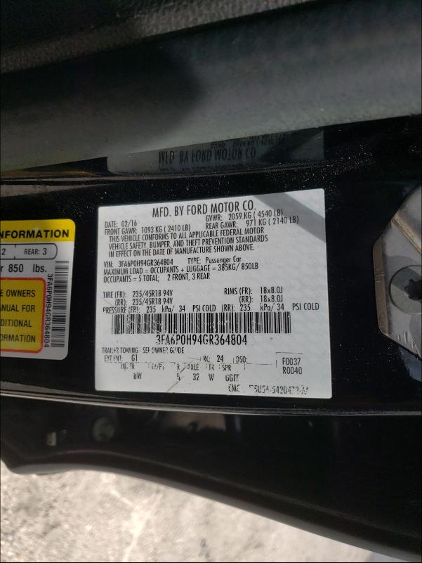 Photo 9 VIN: 3FA6P0H94GR364804 - FORD FUSION SE 