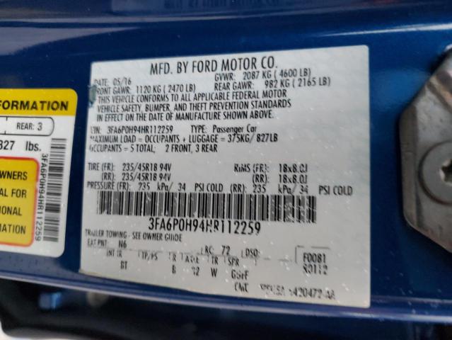 Photo 12 VIN: 3FA6P0H94HR112259 - FORD FUSION SE 